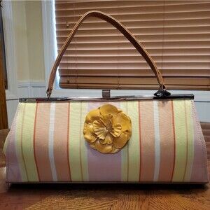 Original Glenda Gies Sophia Tangerine Striped Handbag with Square Latch